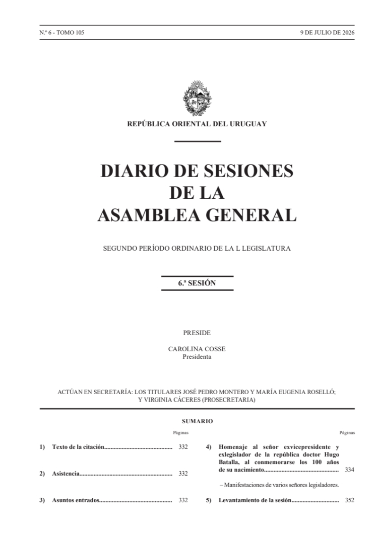 DIARIO DE SESIONES DE LA ASAMBLEA GENERAL del 09/07/2026